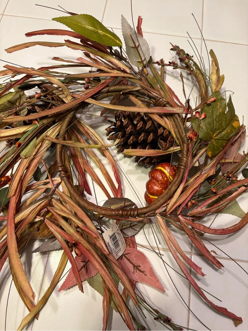 Autumn Pinecone & Pumpkin Wreath - NWT